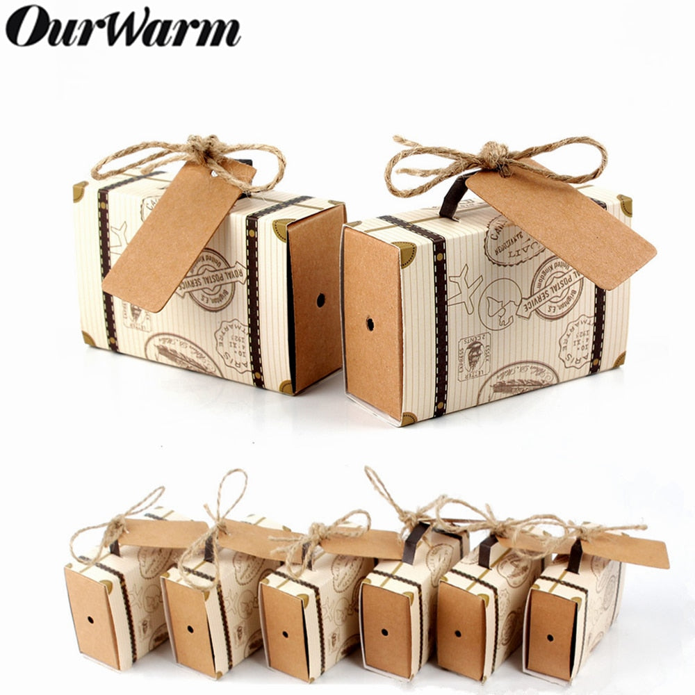 10pcs Wedding Paper Candy Gift Box Travel Suitcase Chocolate Bag Gifts For Guest