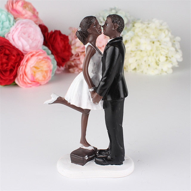 Reusable Romantic Black Groom Bride Marry Resin Figurine